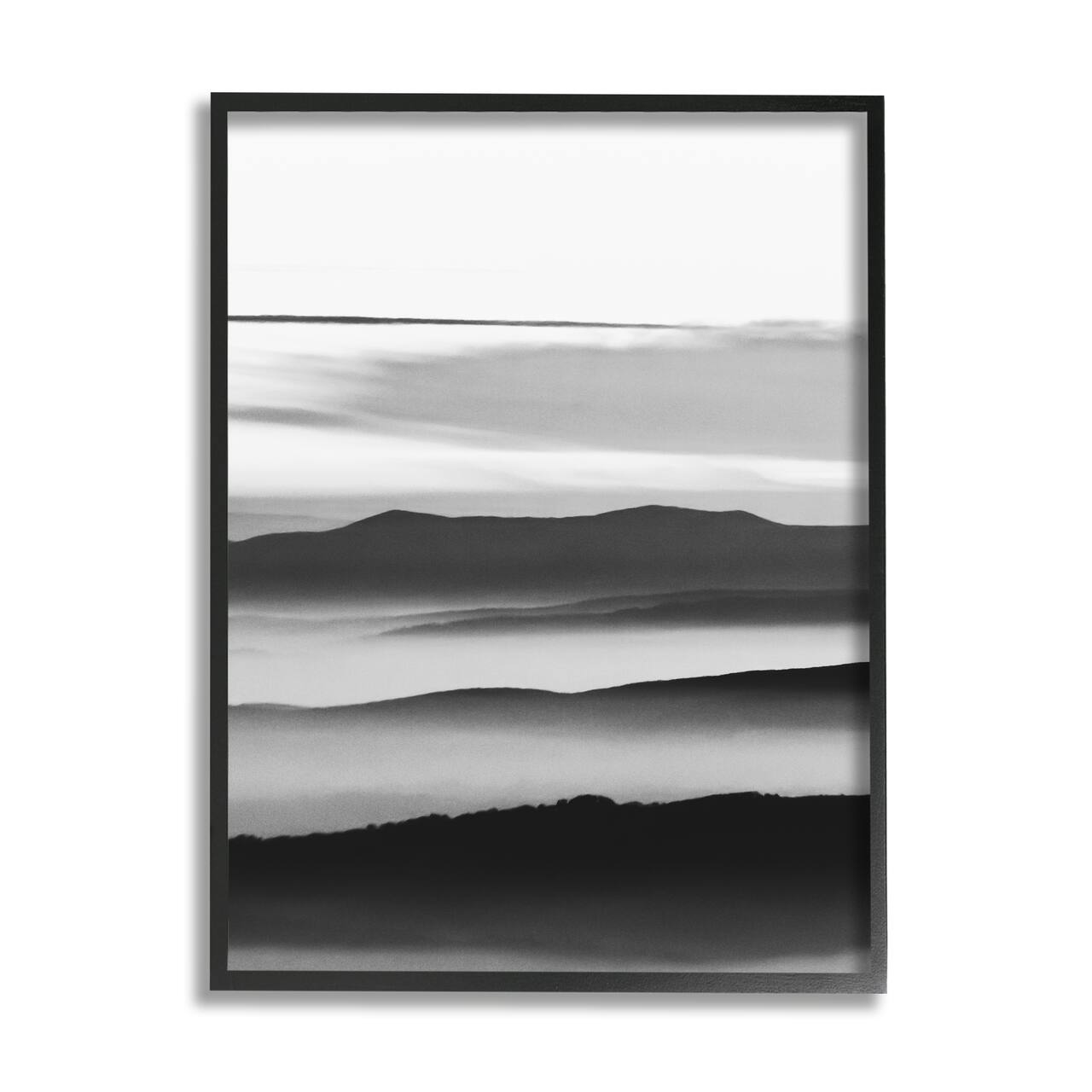 Stupell Industries Misty Clouds Eerie Mountain Landscape Black White in Black Frame Wall Art